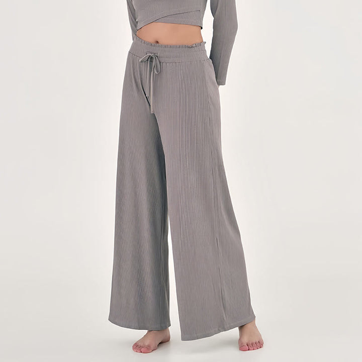 Olivenorma Plain Color Casual High-Waist Relaxed Women's Yoga Pants - Dark Khaki - L - image 9