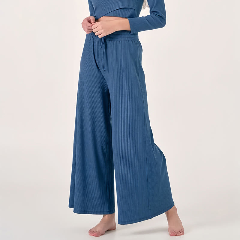 Olivenorma Plain Color Casual High-Waist Relaxed Women's Yoga Pants - Blue - L - image 0