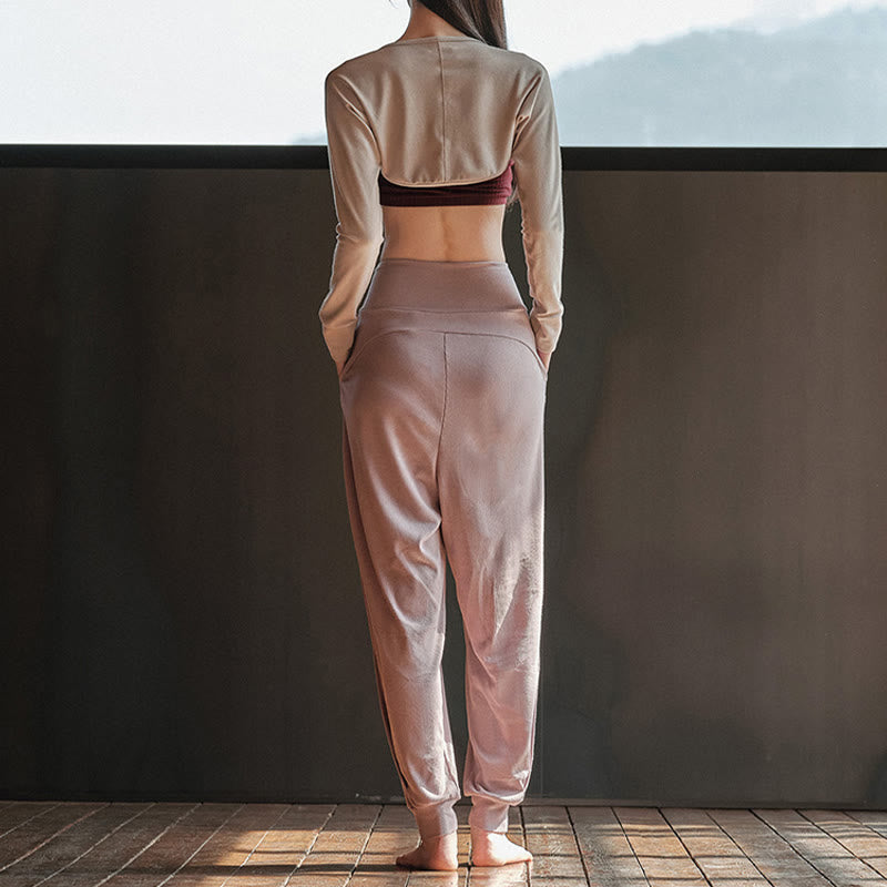Olivenorma Plain Color Lantern Nylon Cuffed Women's  Yoga Pants with Pockets - image 3
