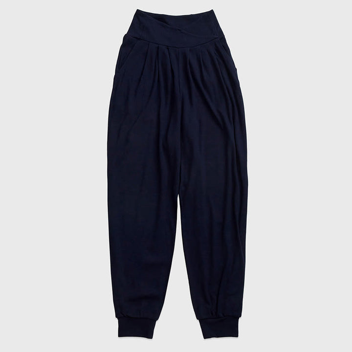 Olivenorma Plain Color Lantern Nylon Cuffed Women's  Yoga Pants with Pockets - Navy Blue - XL - image 13