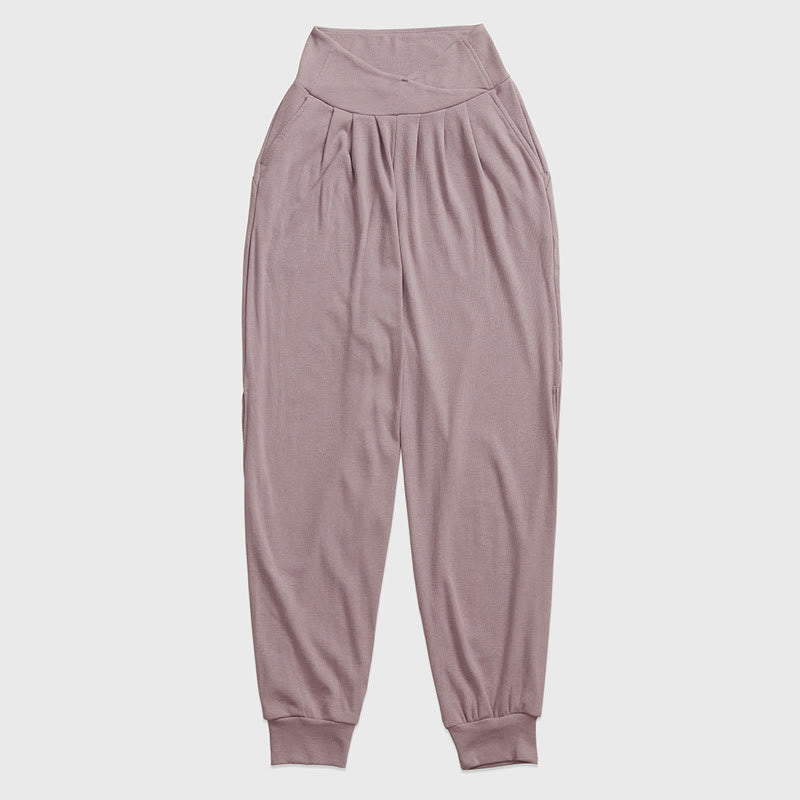 Olivenorma Plain Color Lantern Nylon Cuffed Women's  Yoga Pants with Pockets - Purple Pink - XL - image 1