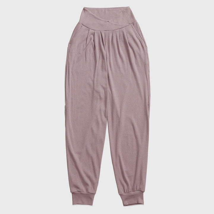 Olivenorma Plain Color Lantern Nylon Cuffed Women's  Yoga Pants with Pockets - Purple Pink - XL - image 1