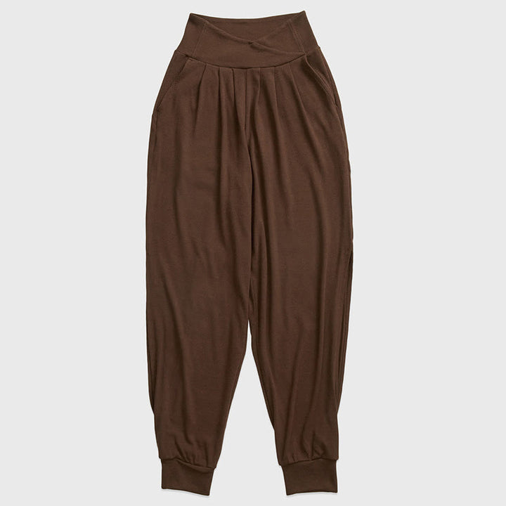 Olivenorma Plain Color Lantern Nylon Cuffed Women's  Yoga Pants with Pockets - Brown - XL - image 11