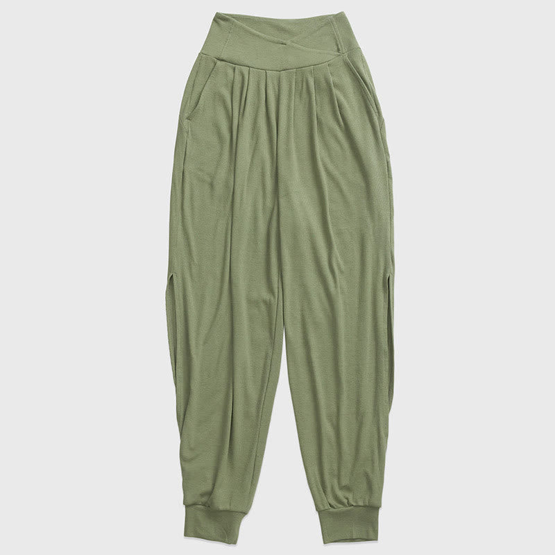 Olivenorma Plain Color Lantern Nylon Cuffed Women's  Yoga Pants with Pockets - Green - XL - image 12