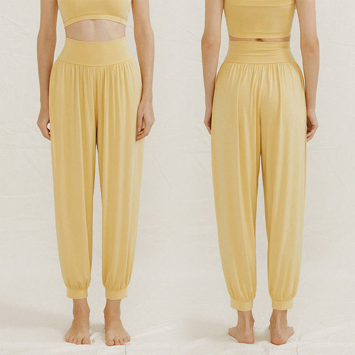 Olivenorma Plain Color Airflow Bloomers  Women's Yoga Pants with Pockets - Yellow - L - image 4