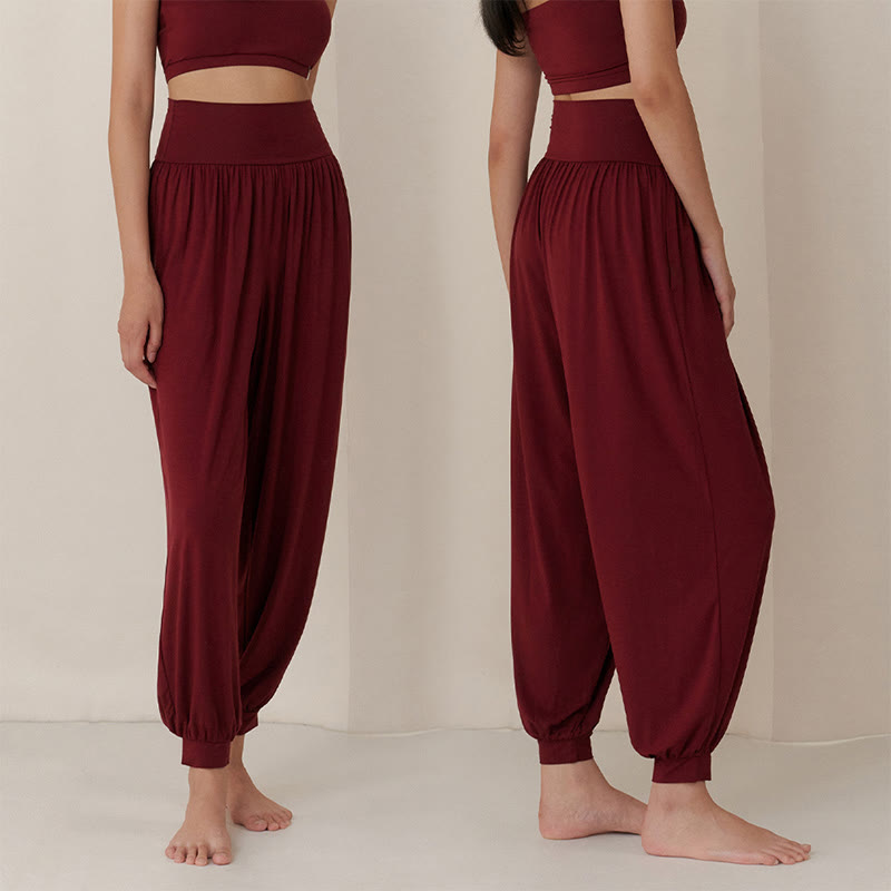Olivenorma Plain Color Airflow Bloomers  Women's Yoga Pants with Pockets - Wine Red - L - image 9