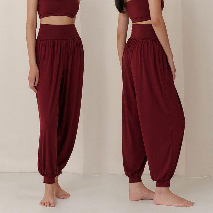 Olivenorma Plain Color Airflow Bloomers  Women's Yoga Pants with Pockets - Wine Red - L - image 9