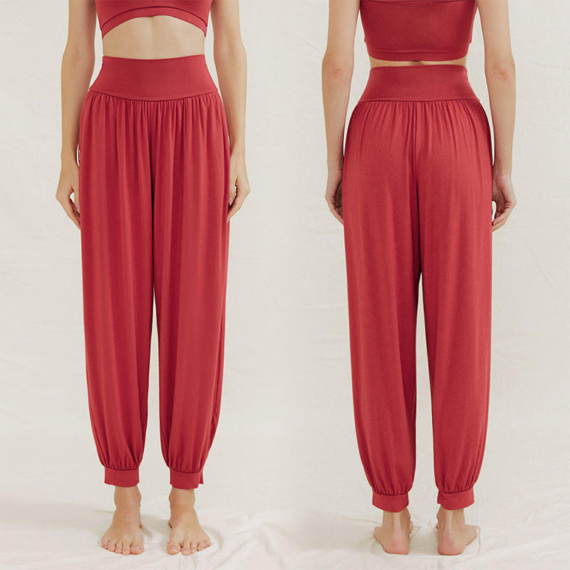 Olivenorma Plain Color Airflow Bloomers  Women's Yoga Pants with Pockets - Red - L - image 15