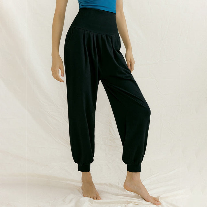 Olivenorma Plain Color Nylon Straight Bloomers Women's Yoga Pants with Pockets - Black - L - image 0