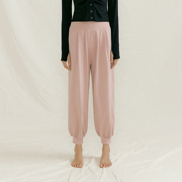 Olivenorma Plain Color Nylon Straight Bloomers Women's Yoga Pants with Pockets - Pink - L - image 6