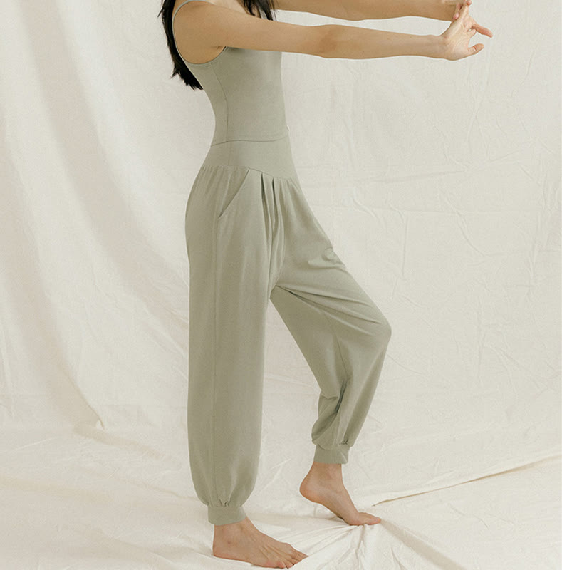 Olivenorma Plain Color Nylon Straight Bloomers Women's Yoga Pants with Pockets - image 5