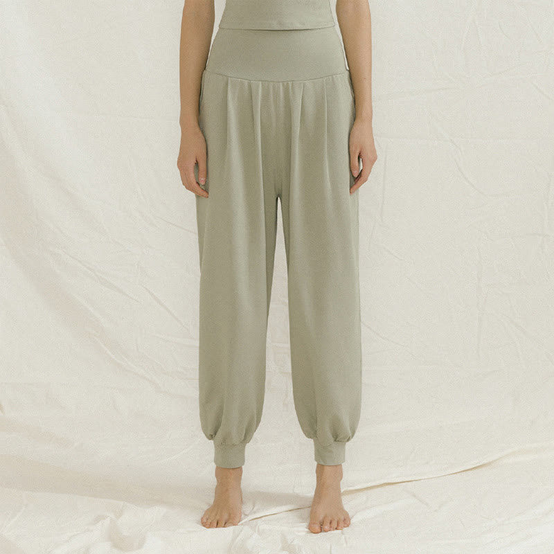 Olivenorma Plain Color Nylon Straight Bloomers Women's Yoga Pants with Pockets - Green - L - image 3