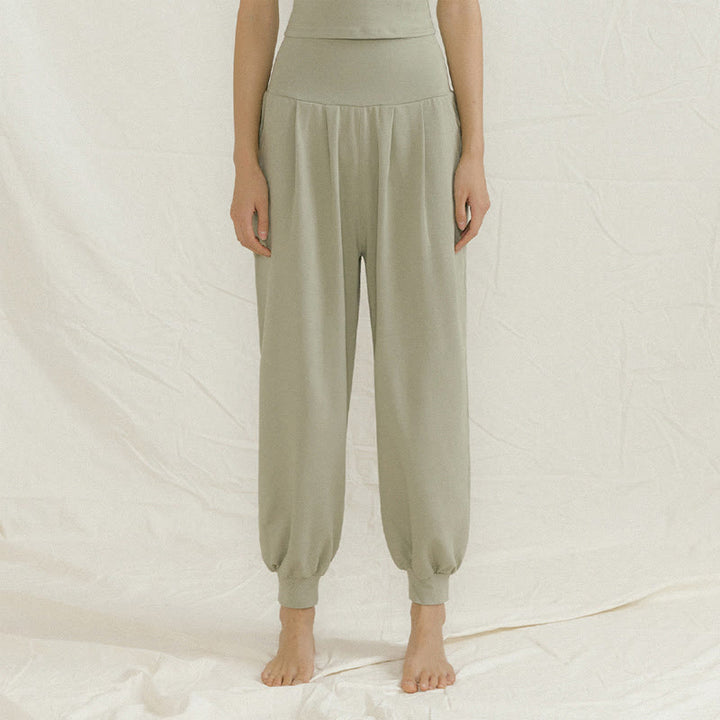 Olivenorma Plain Color Nylon Straight Bloomers Women's Yoga Pants with Pockets - Green - L - image 3