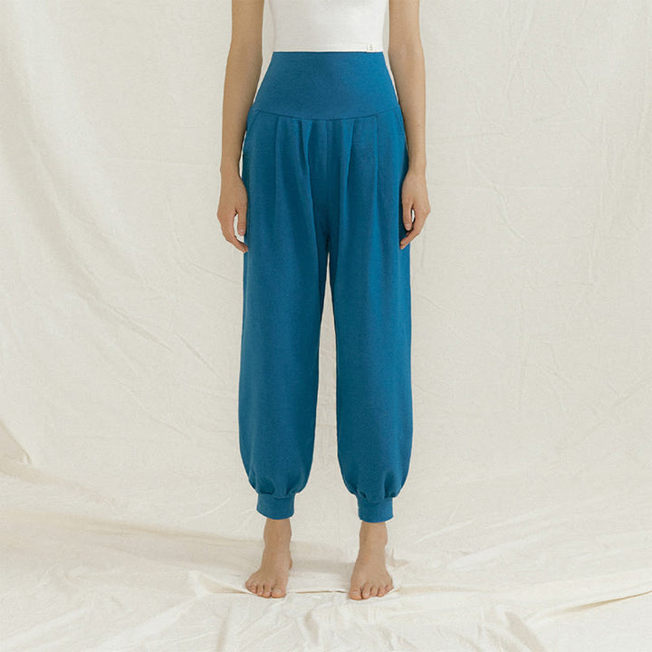 Olivenorma Plain Color Nylon Straight Bloomers Women's Yoga Pants with Pockets - Blue - L - image 12