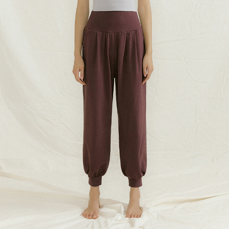 Olivenorma Plain Color Nylon Straight Bloomers Women's Yoga Pants with Pockets - Brown - L - image 9