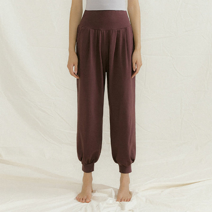 Olivenorma Plain Color Nylon Straight Bloomers Women's Yoga Pants with Pockets - Brown - L - image 9