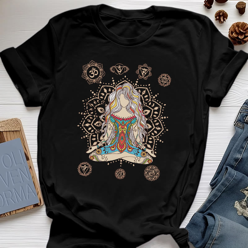 Olivenorma Meditating Goddess Cotton T-Shirt - Black - 2XL - image 6