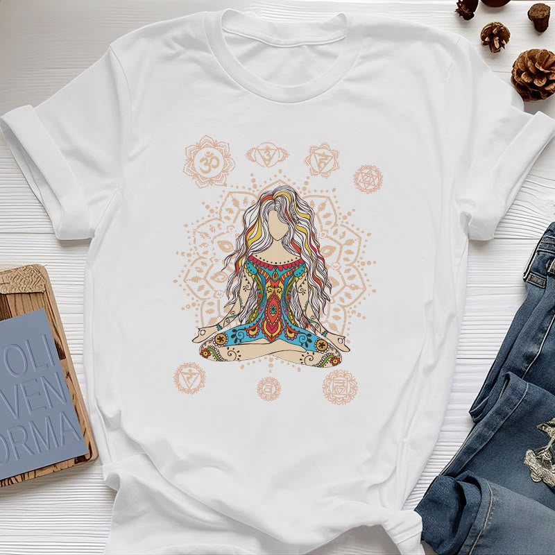 Olivenorma Meditating Goddess Cotton T-Shirt - White - 2XL - image 0