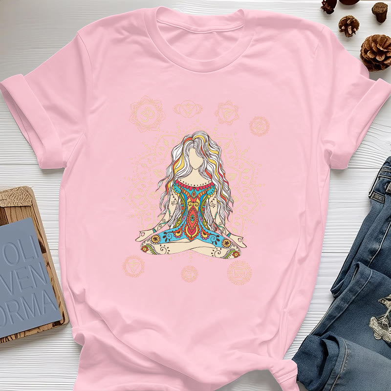 Olivenorma Meditating Goddess Cotton T-Shirt - Pink - 2XL - image 10