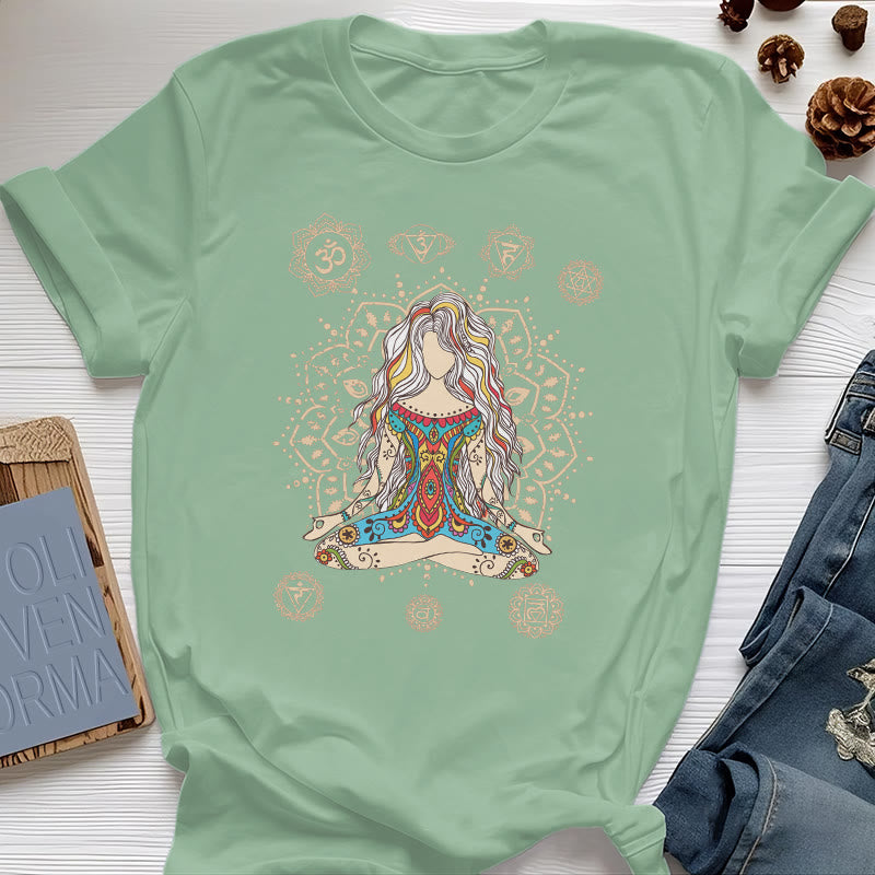 Olivenorma Meditating Goddess Cotton T-Shirt - Light Green - 2XL - image 16