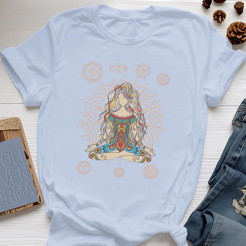 Olivenorma Meditating Goddess Cotton T-Shirt - Blue - 2XL - image 14