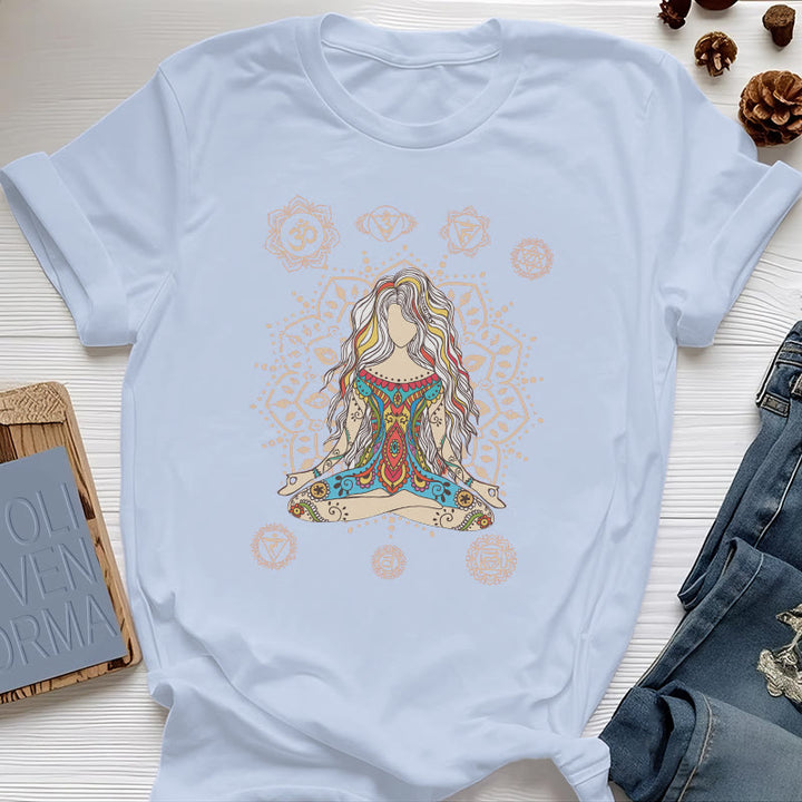 Olivenorma Meditating Goddess Cotton T-Shirt - Blue - 2XL - image 14