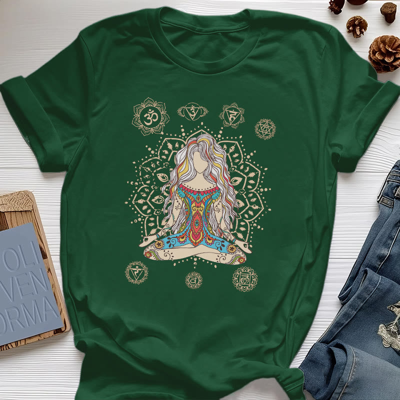 Olivenorma Meditating Goddess Cotton T-Shirt - Dark Green - 2XL - image 18