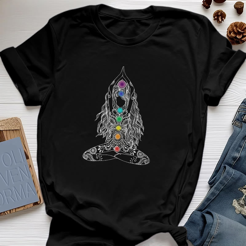 Olivenorma Chakra Meditation Cotton T-Shirt - Black - 2XL - image 6