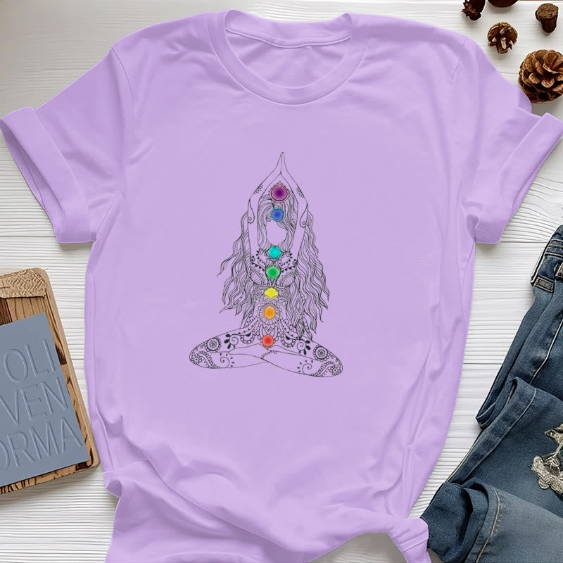 Olivenorma Chakra Meditation Cotton T-Shirt - Purple - 2XL - image 12