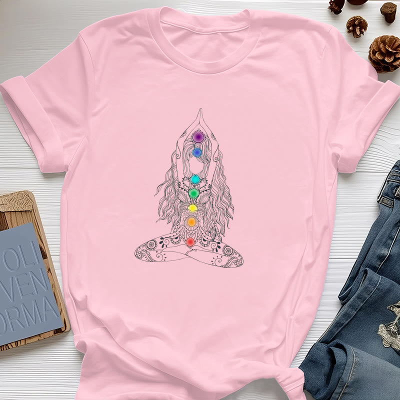 Olivenorma Chakra Meditation Cotton T-Shirt - Pink - 2XL - image 10