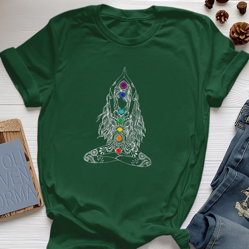 Olivenorma Chakra Meditation Cotton T-Shirt - Dark Green - 2XL - image 18