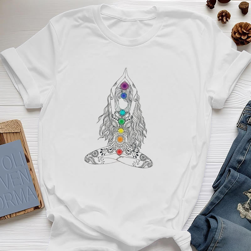 Olivenorma Chakra Meditation Cotton T-Shirt - White - 2XL - image 0