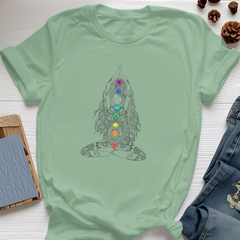 Olivenorma Chakra Meditation Cotton T-Shirt - Light Green - 2XL - image 16