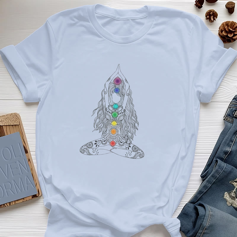 Olivenorma Chakra Meditation Cotton T-Shirt - Blue - 2XL - image 14