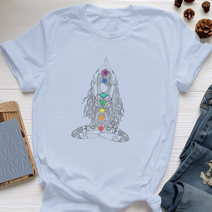 Olivenorma Chakra Meditation Cotton T-Shirt - Blue - 2XL - image 14