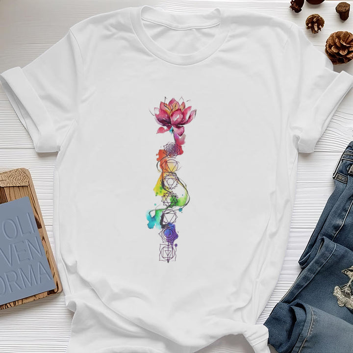 Olivenorma Lotus Chakra Energy Watercolor Print T-Shirt - White - 2XL - image 4