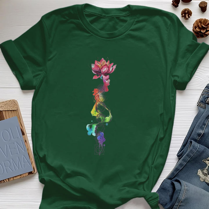 Olivenorma Lotus Chakra Energy Watercolor Print T-Shirt - Dark Green - 2XL - image 18