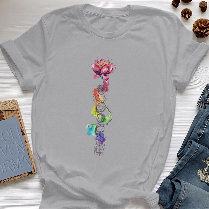 Olivenorma Lotus Chakra Energy Watercolor Print T-Shirt - Gray - 2XL - image 8