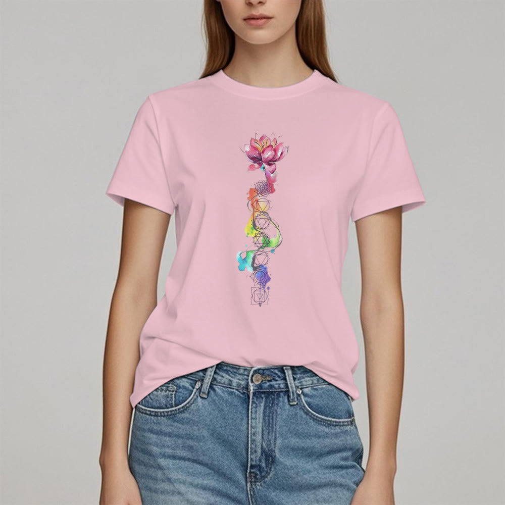 Olivenorma Lotus Chakra Energy Watercolor Print T-Shirt - image 11
