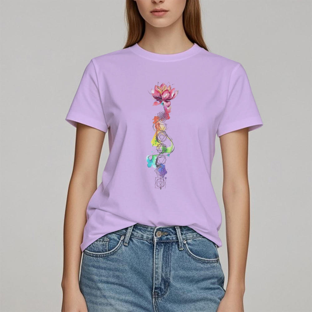 Olivenorma Lotus Chakra Energy Watercolor Print T-Shirt - image 13