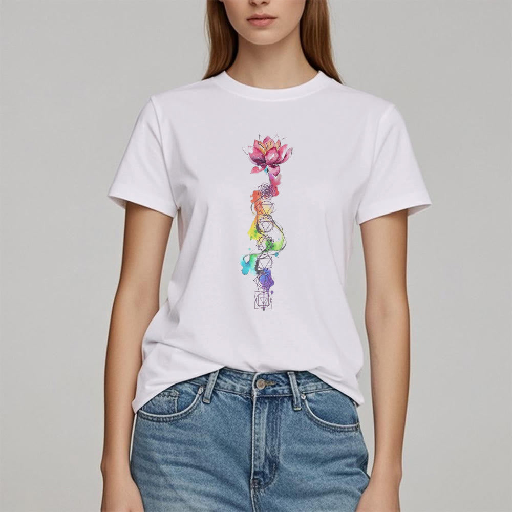 Olivenorma Lotus Chakra Energy Watercolor Print T-Shirt - image 5