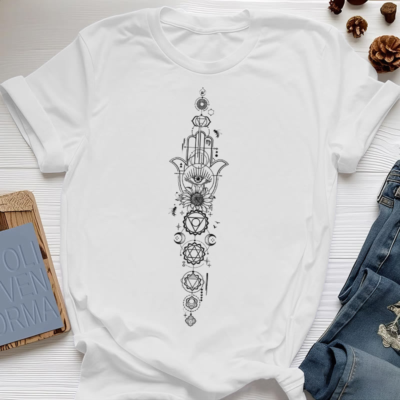 Olivenorma Hamsa Evil Eye Chakra Protection Meditation T-Shirt - White - 2XL - image 5