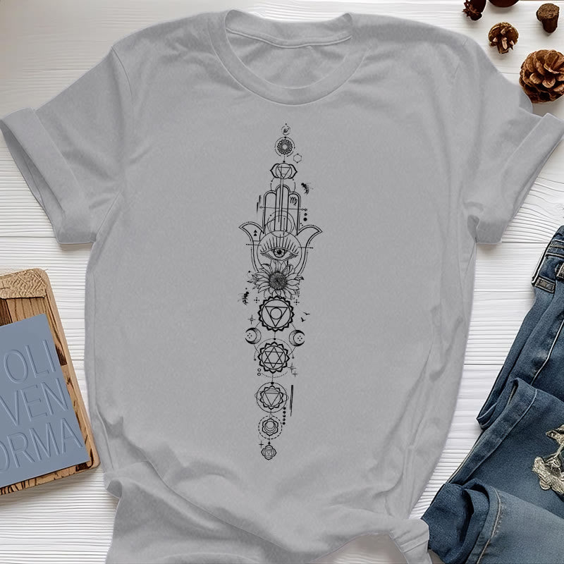Olivenorma Hamsa Evil Eye Chakra Protection Meditation T-Shirt - Gray - 2XL - image 0