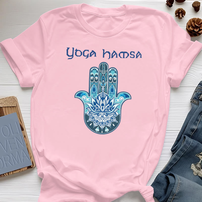 Olivenorma Blue Yoga Hamsa Print Comfort T-Shirt - Pink - 2XL - image 21
