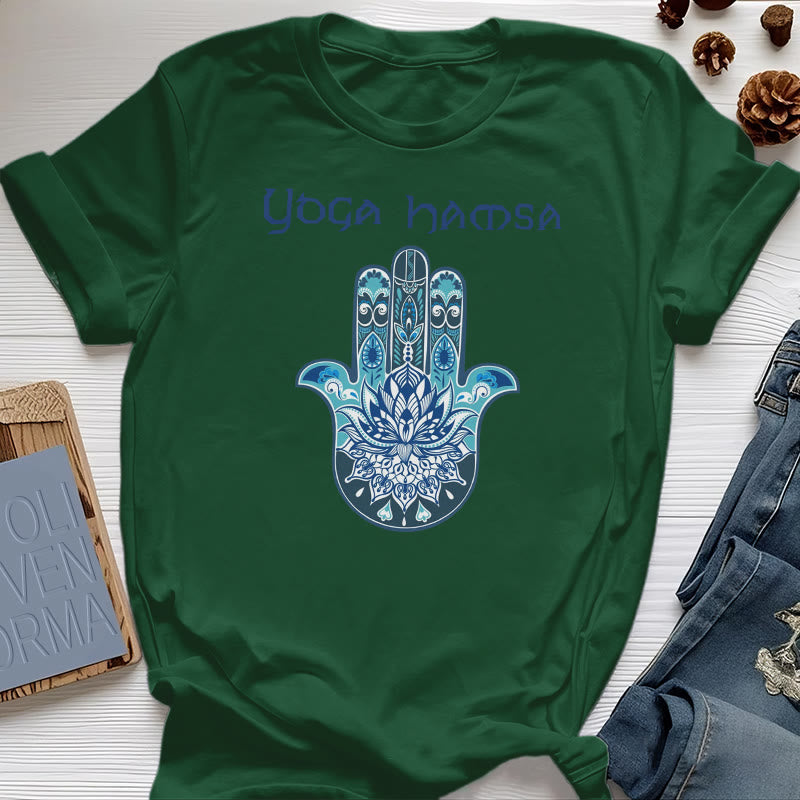 Olivenorma Blue Yoga Hamsa Print Comfort T-Shirt - Dark Green - 2XL - image 18