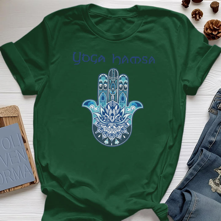 Olivenorma Blue Yoga Hamsa Print Comfort T-Shirt - Dark Green - 2XL - image 18