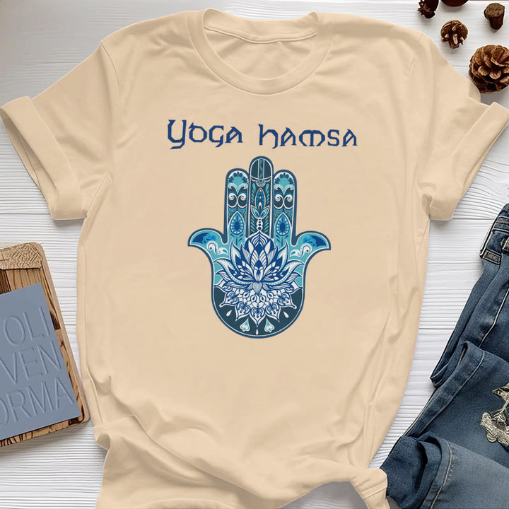 Olivenorma Blue Yoga Hamsa Print Comfort T-Shirt - Yellow - 2XL - image 13