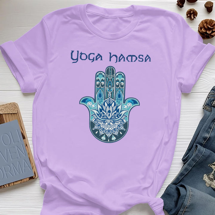 Olivenorma Blue Yoga Hamsa Print Comfort T-Shirt - Purple - 2XL - image 24