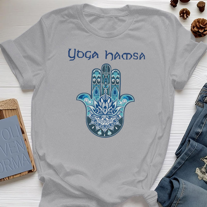 Olivenorma Blue Yoga Hamsa Print Comfort T-Shirt - Gray - 2XL - image 10