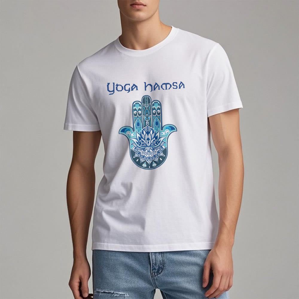 Olivenorma Blue Yoga Hamsa Print Comfort T-Shirt - image 1